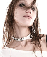 2-WAY STUD LEATHER CHOKER WHITE