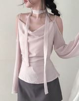 romang drape cut off-shoulder bl tie set