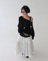 Buckle backless off-shoulder sweatshirt
