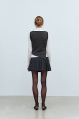 LAYERED VEST MOCK NECK T-SHIRT - IVORY/CHARCOAL