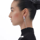 KVK THE BLOSSOM Peach Blossom Series Irregular Crystal Tassel Stud Earrings (Green Opal)