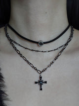 black love necklace | 블랙 십자가 하트 레이어드 목걸이