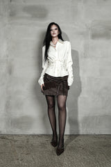 SATIN MIX CORSET SHIRT #IVORY JACQUARD