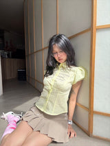 EatmePlz Pocket Low-Waisted ヴィンテージミニマリストワンピースプリーツスカート