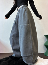 SHEEP FLEECE🐑PIGMENT STRAP RIVET BALLOON LONG PANTS💙🩶🤍3COLOR