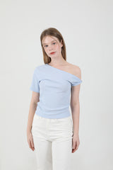 オフショルダーツイスト半袖Tシャツ Sky Blue