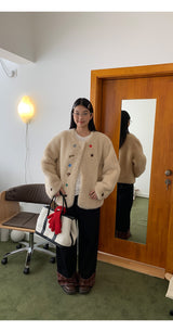 wool kitsch button round fur jacket