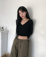 Pint Crop V-Neck Slim Long Sleeve
