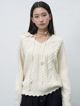 handmade knit flower brooch set - ivory  