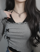 [イ・ヨンジ Necklace] バレエリボン ステンレス チェーン チョーカーネックレス