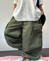 ストリング / コリアン 🤎 パラシュートかーごリベットセミワイドバルーンロングパンツ🤎🖤🩶💚 - 4カラーズ