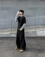 スカルダートワイドカーゴデニムパンツ