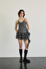 LEOPARD FRILL SLEEVELESS TOP / GRAY