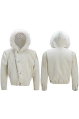 Colorblock Faux Mink Hooded Jacket