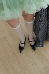 RIBBON STRAP POINTED FLAT SHOES (3COLORS!)
