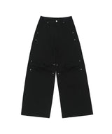 リベット パラシュート ワイド コットン パンツ ブラック