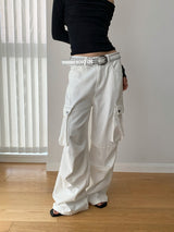 white overall pocket wide casual pants