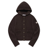 CHERRY RIBBON HOODIE CARDIAGN [DARK BROWN]