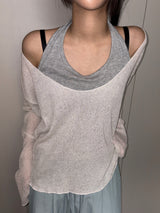 Frisley Pastel U-Neck Loose Summer Knit Top 4color