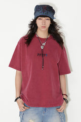 Water-washed vintage loose short-sleeved T-shirt with dropped shoulders
