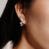 two tone sparkle twist shell pearl hoop 925 sterling silver with two tone plating earrings E069-07T