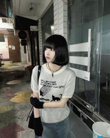 Star and Cat Jacquard Knit Half T-shirt
