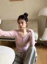 Unbalance Button Slim Rib T-shirt (5color)