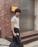クロススタッズ リブ 半袖Tシャツ