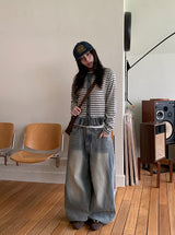 Dalt Side Pintuck Wide Denim Pants