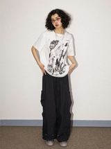 ルーズラウンドネックセミデタッチャブル半袖Tシャツ