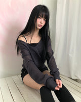 カロムディープVネック長袖ニットトップス