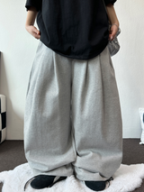ツーダブルピンタックバルーンワイドロゴパンツ 🤍🩶🖤3カラー