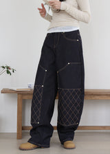 QUILTING INDIGO WIDE DENIM