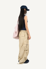 Buckle Washed Cargo Wide Pants