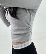 (QUALITY👍🏻) BASIC INNER SIDE SHIRRED SEMI-CROPPED LONG-SLEEVE BUTTONED TEE - 4 COLOR