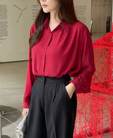 Deven Shirring Collar Chiffon Blouse