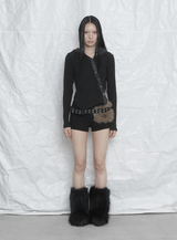 [mnem] Button Fur Hoodie Top