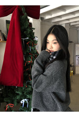 Wool charcoal oversized knit pants two-piece set
