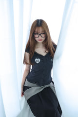 LMpatch frillblouse(black)