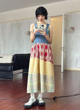 Chemical Girls Elastic waist A-line denim patchwork long strap dress