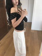 Dot one shoulder Tee