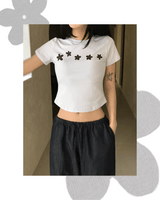 デイジーポップフラワープリントステッチTシャツ