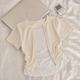 Spandex Layered Loose Fit Short-Sleeved Cardigan Short-Sleeved T-Shirt (5 colors)