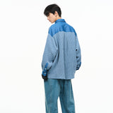 RELABEL Custom Washed Denim Patchwork Loose Silhouette Soft Long Shirt Casual Versatile Shirt Fashionable