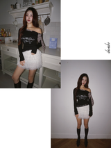 Leopard Scarf Unbalanced Off-Shoulder Long-Sleeved T-Shirt