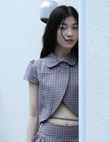 CHECKERED DOUBLE BLOUSE(BROWN)