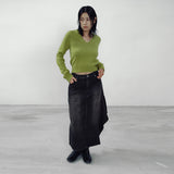 Denim Unbalanced Pleats Skirt