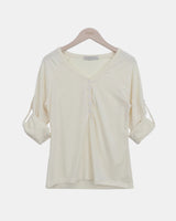 Hiel V-Neck Roll-Up 7-Sleeve T-Shirt