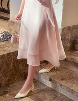 Hanin V-neck Chiffon Tie Short Sleeve Long One Piece