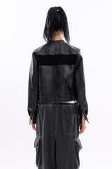 Block suede crop racing leather jacket